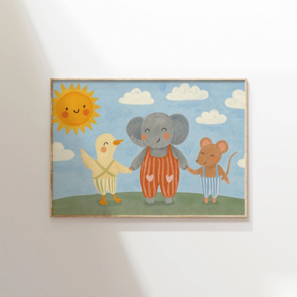 Affiche Murale Bébé Éléphant Canard et Souris - Décoration Murale Animaux Mignons, Décoration Chambre Enfant Colorée