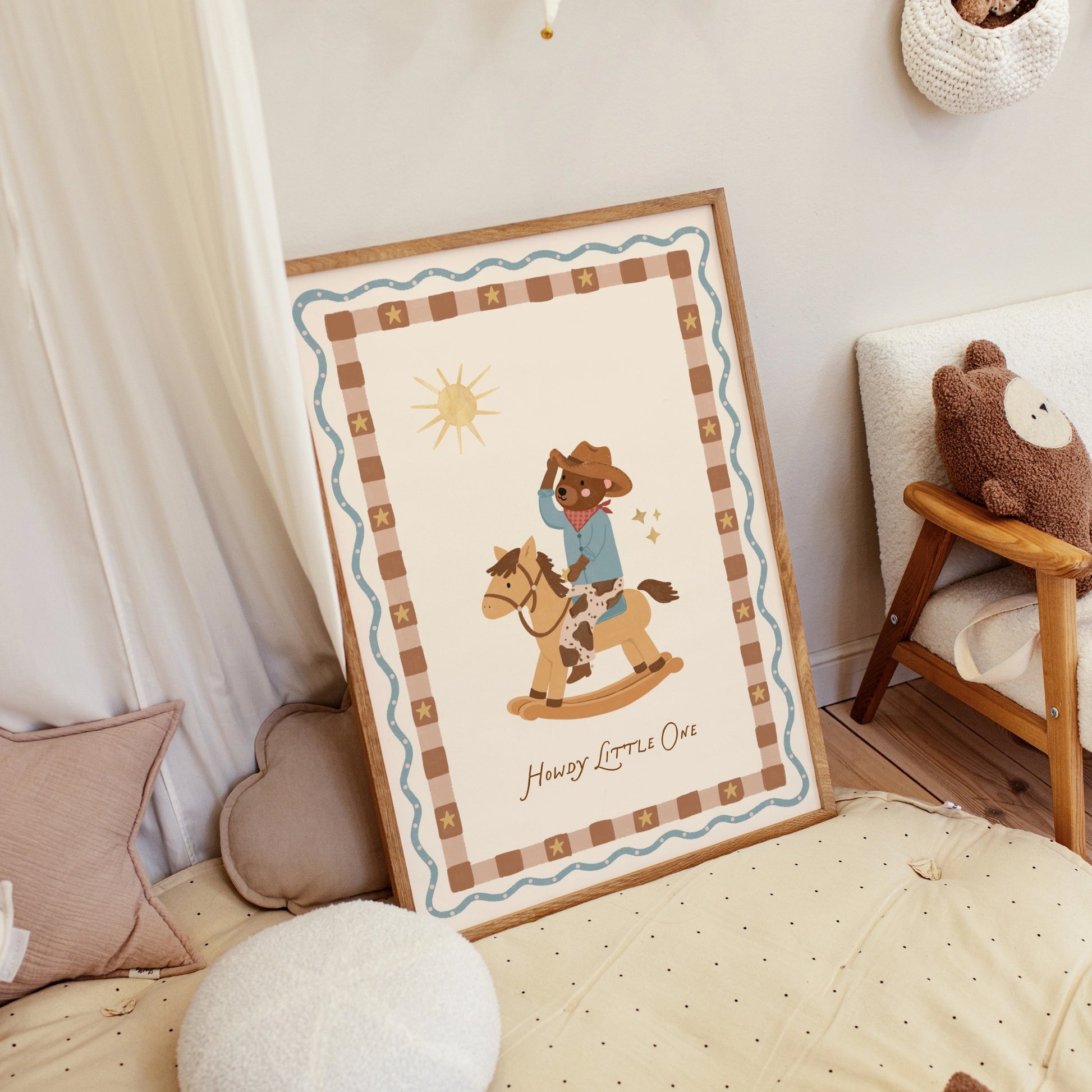 Cute Bear Cowboy Nursery Wall Art
