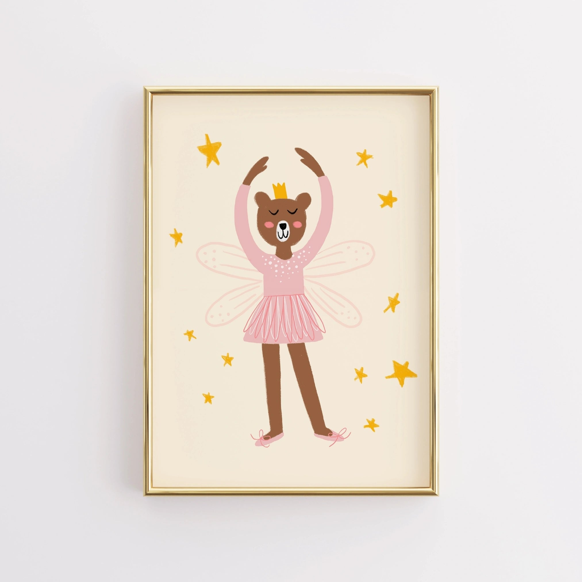 Fairy Bear Ballerina Wall Art - Pink Girl Nursery Print