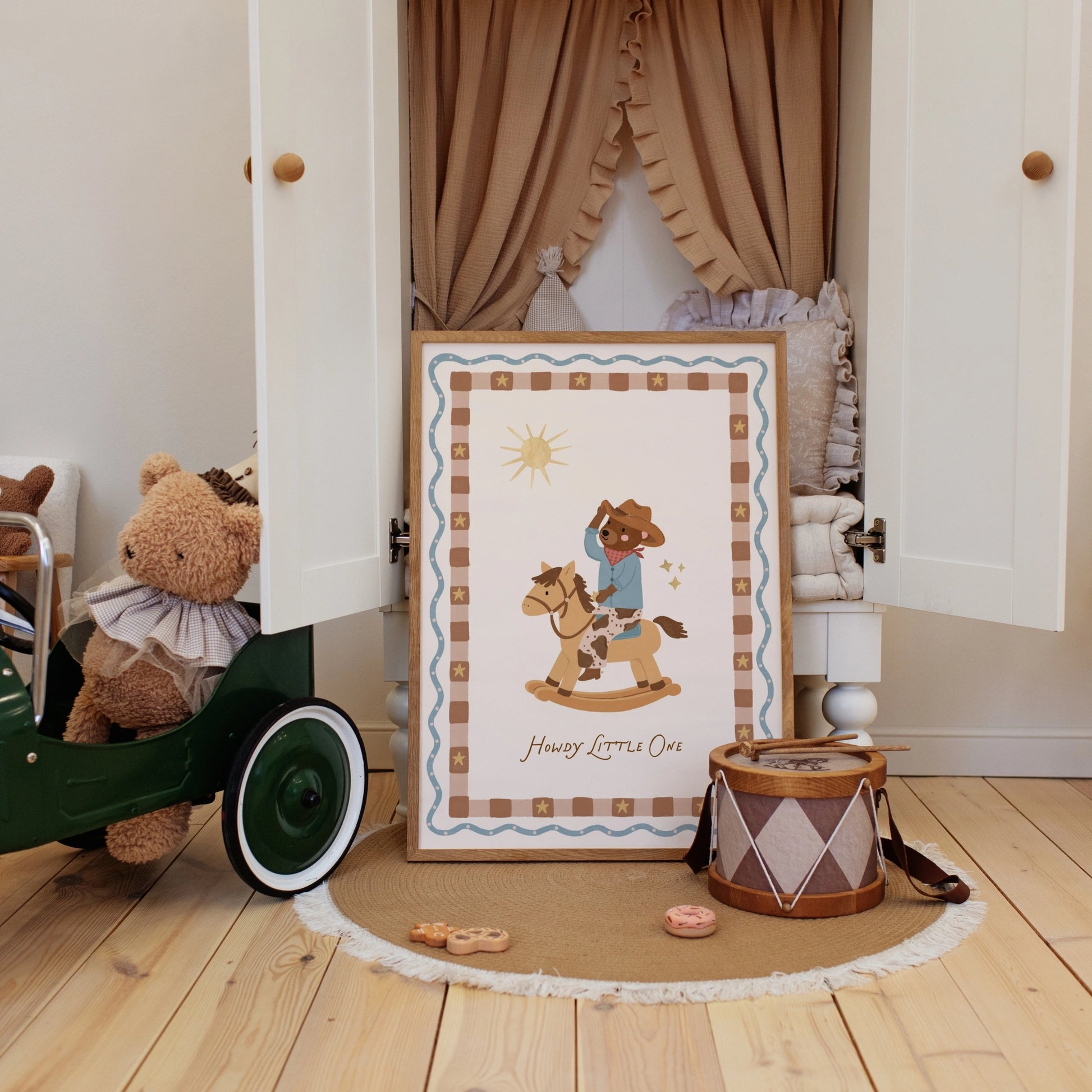 Cute Bear Cowboy Nursery Wall Art