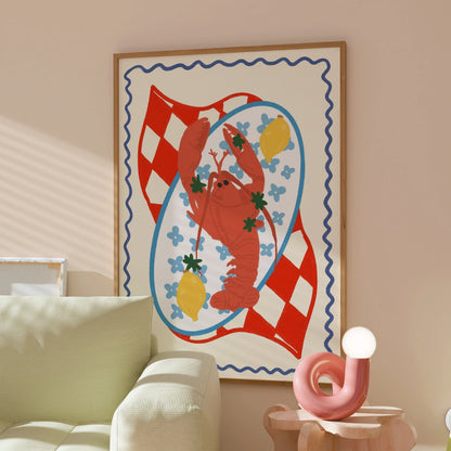Lobster Wall Art - Retro Seafood Poster