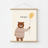 Bonjour Bear Wall Art – Graziosa stampa per la cameretta dei bambini con maglione e palloncino