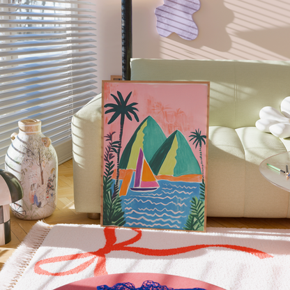 Tropical Sailing Wall Art – Colorful Mountain Print