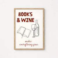 Books & Wine Print – Minimal Line Art Wall Decor for Book Lovers and Wine Enthusiasts