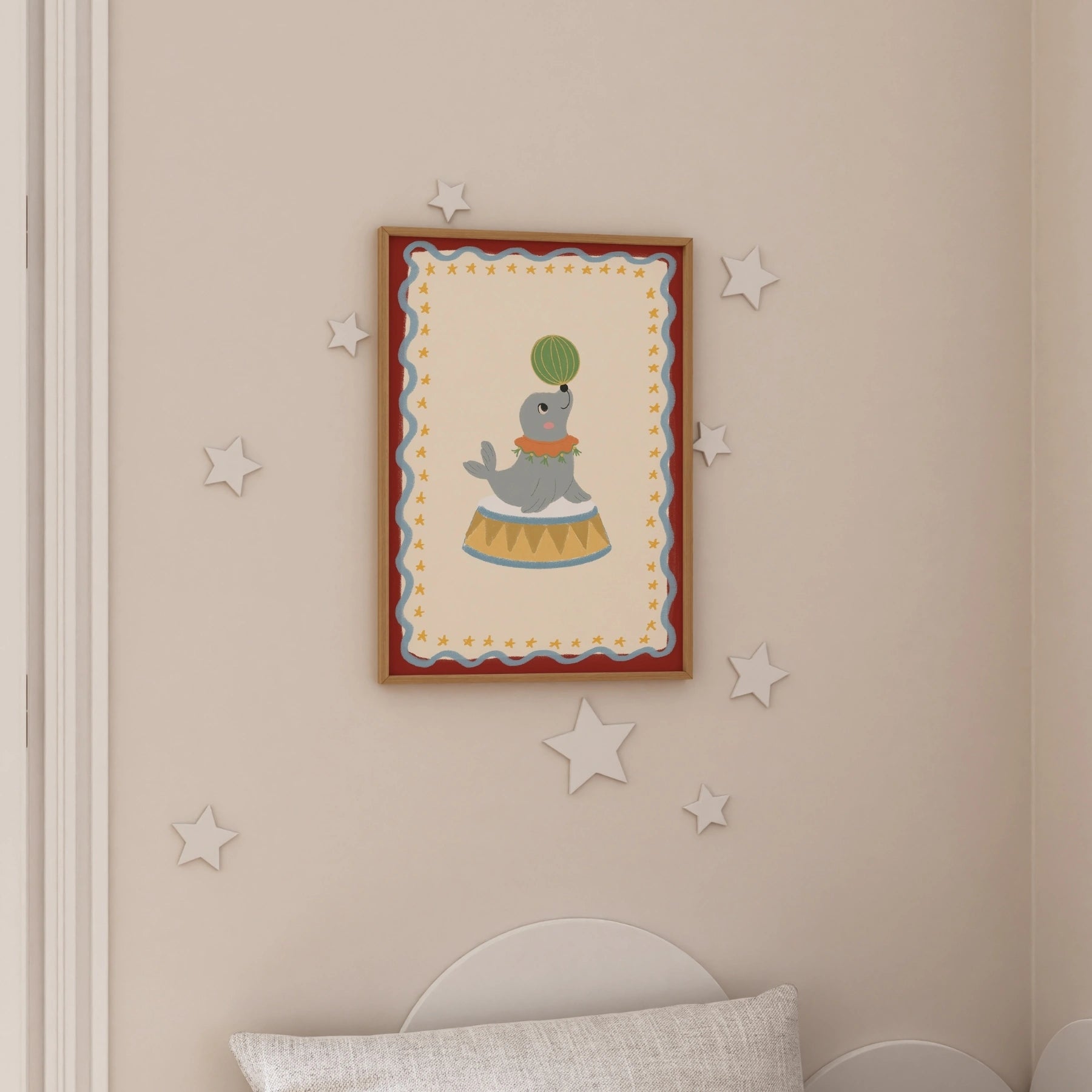 Stampa nursery con foca del circo