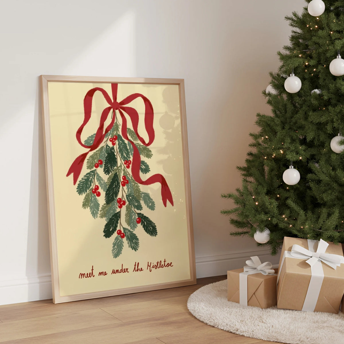 Christmas Mistletoe with Red Bow – Póster de Navidad