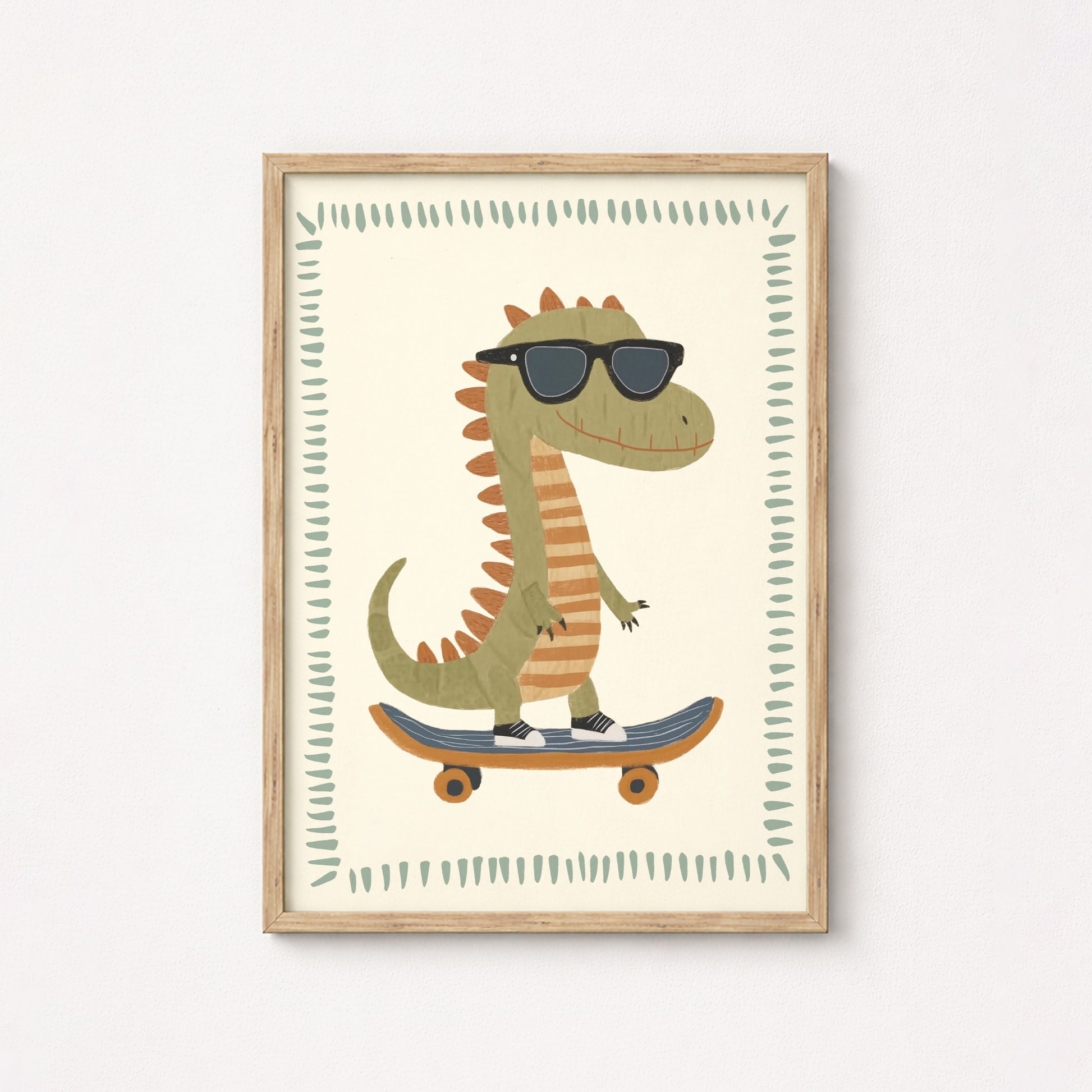 Fantastica arte con skateboard di dinosauri - Poster per cameretta dei dinosauri