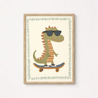 Fantastica arte con skateboard di dinosauri - Poster per cameretta dei dinosauri