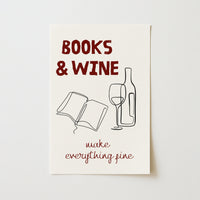 Books & Wine Print – Minimal Line Art Wall Decor for Book Lovers and Wine Enthusiasts