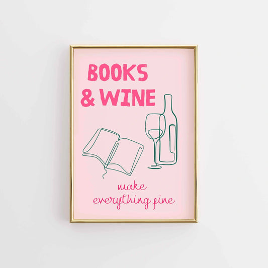Books and Wine - Bookish Pink Print