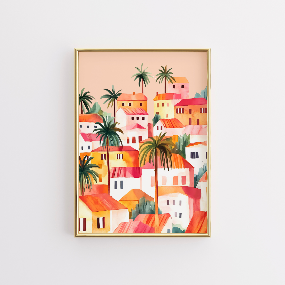 Tropical Village Wall Art – Colorful House Print