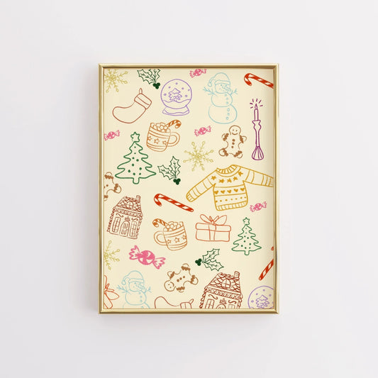 Christmas Doodles Wall Art – Whimsical Festive Sketch Poster