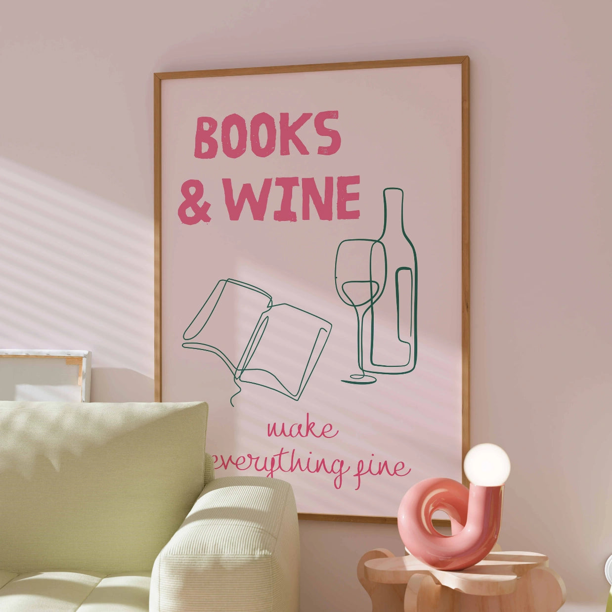 Books and Wine - Bookish Pink Print