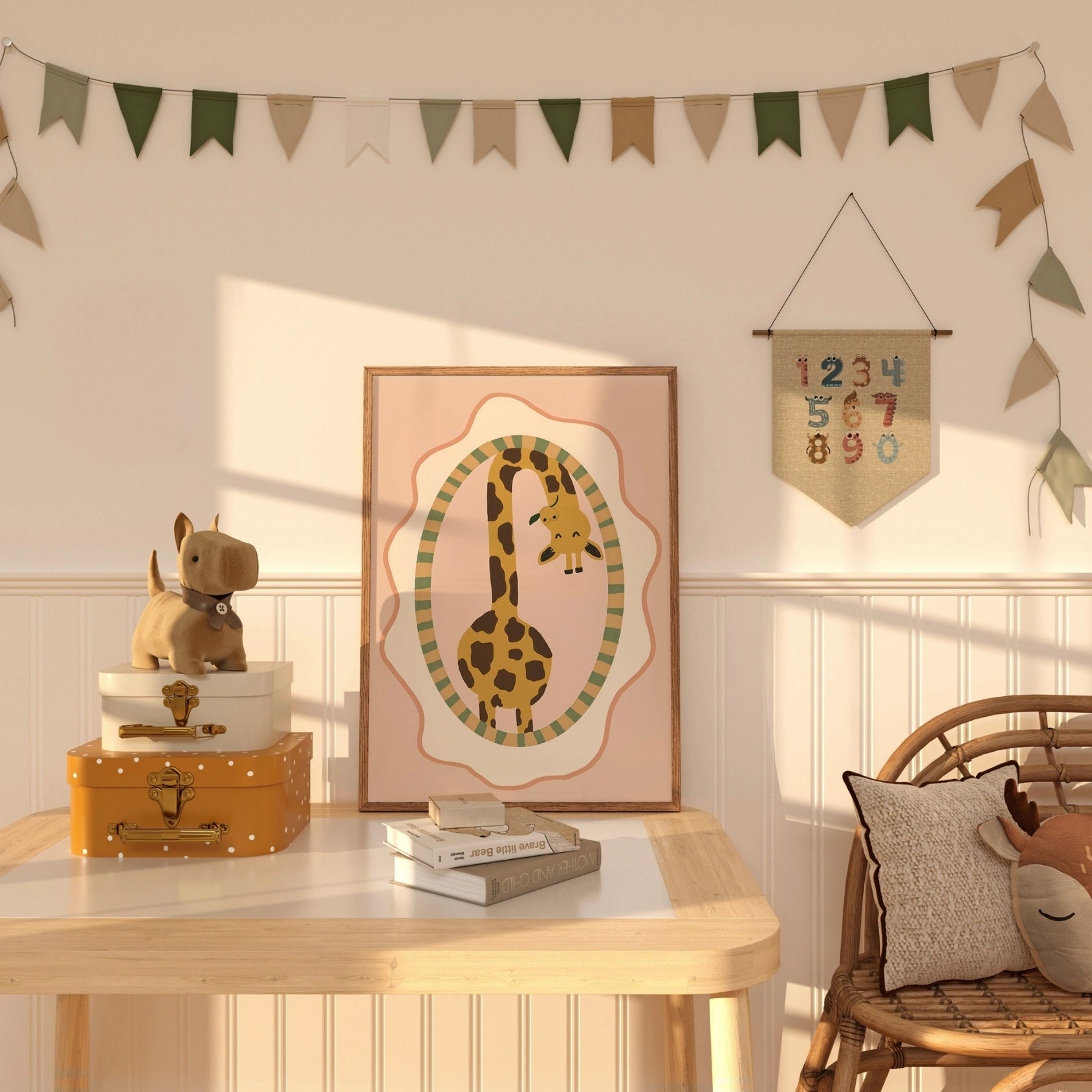 Stampa vintage per cameretta dei bambini con giraffa