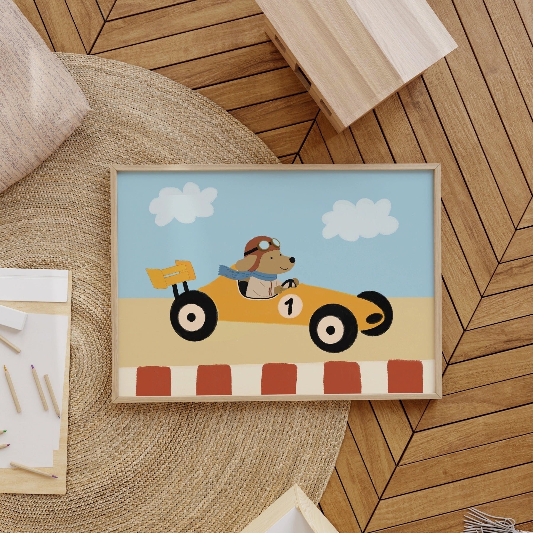 Race Car Dog Nursery Wall Art