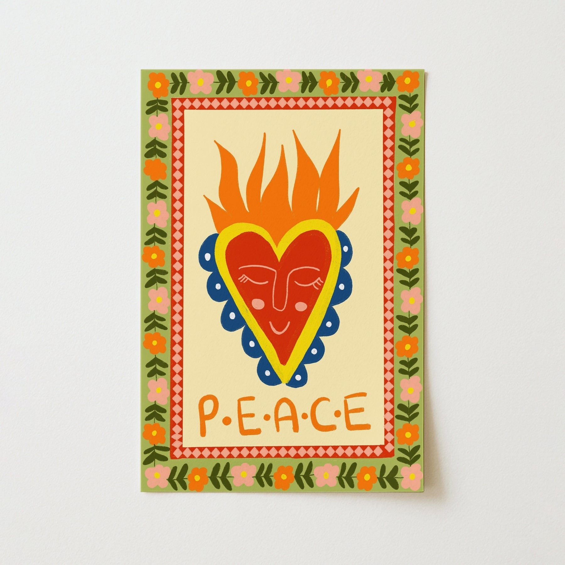 Peace Sacred Heart Print – Christian Folk Art Wall Decor