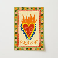 Peace Sacred Heart Print – Christian Folk Art Wall Decor