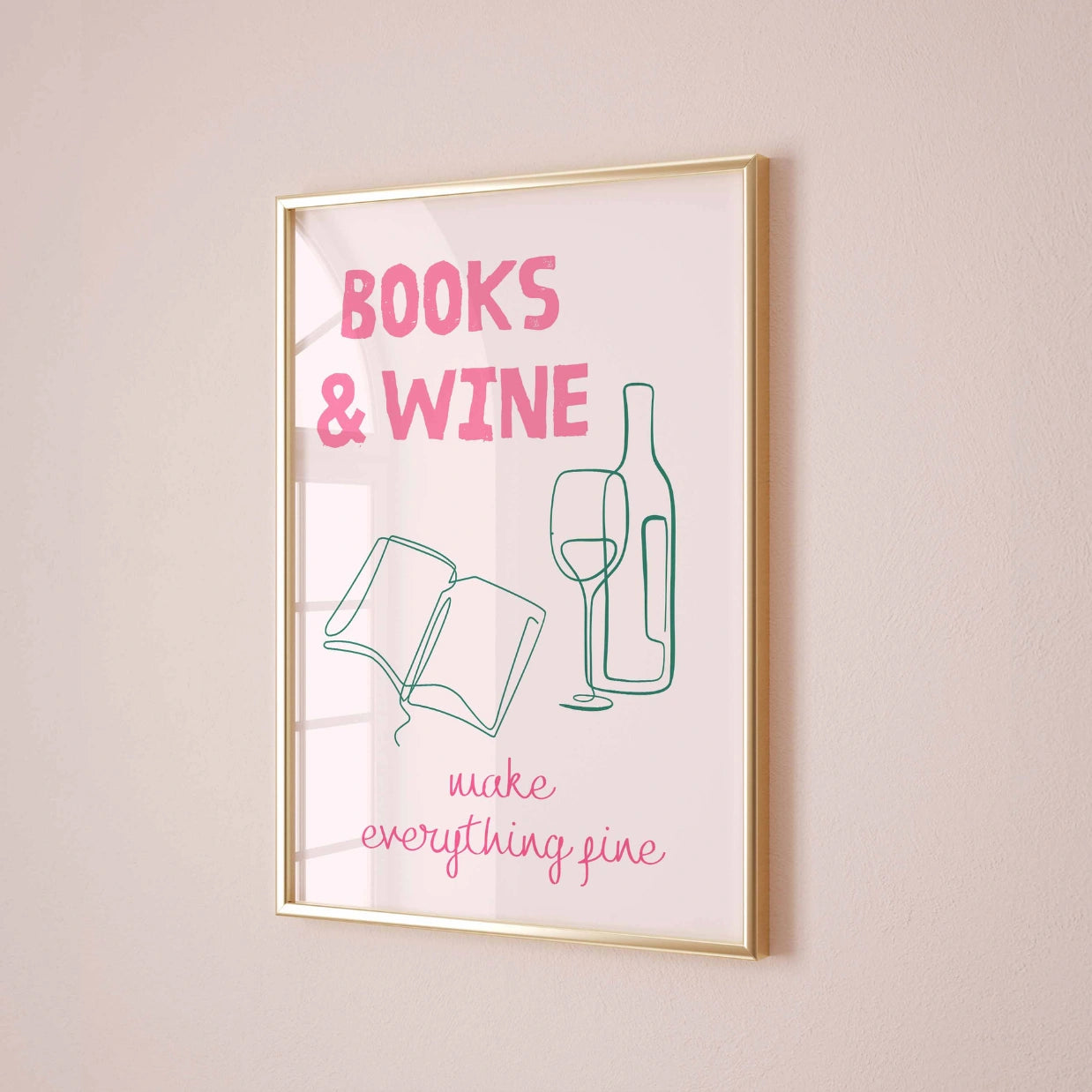 Books and Wine - Bookish Pink Print