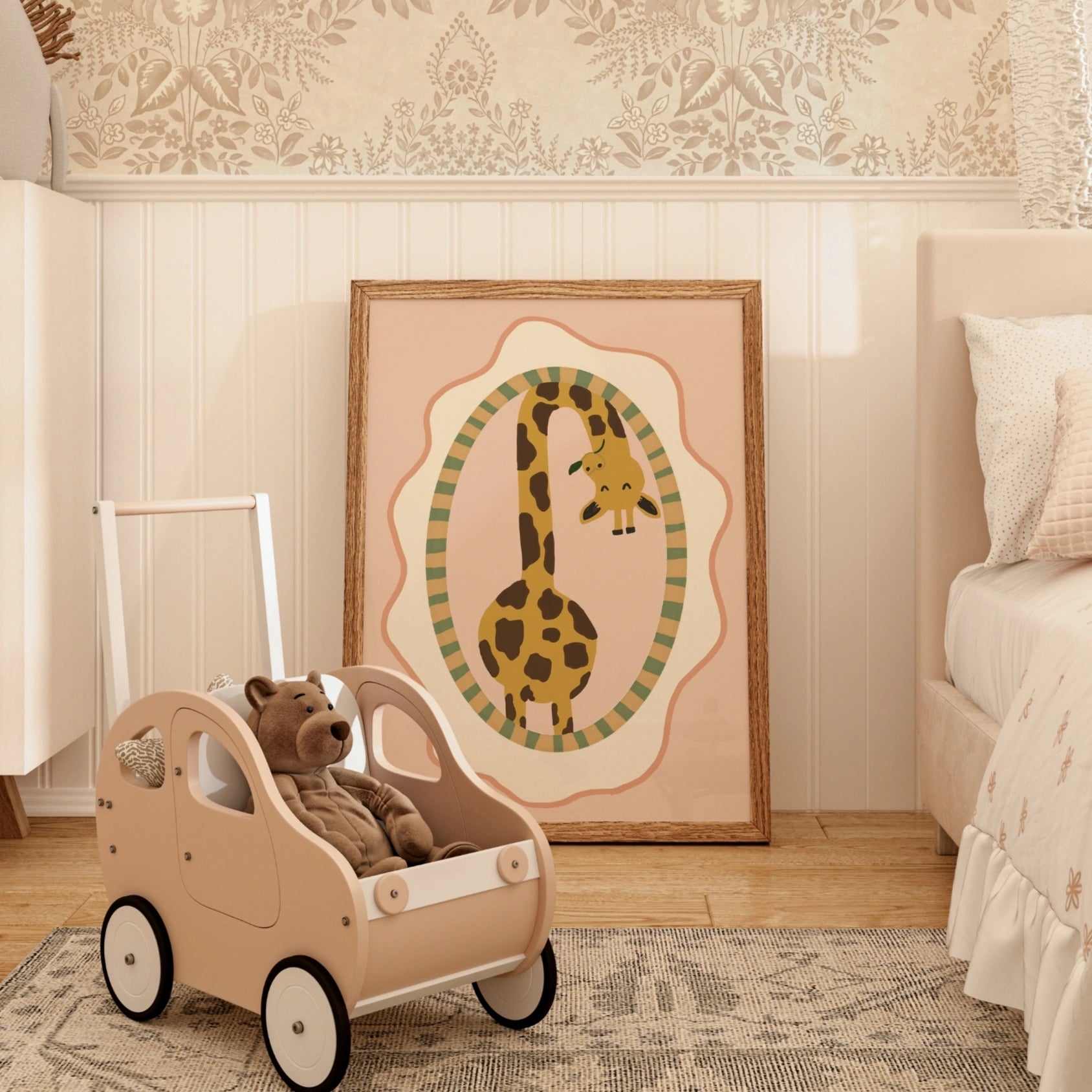 Stampa vintage per cameretta dei bambini con giraffa
