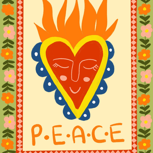 Peace Sacred Heart Print – Christian Folk Art Wall Decor