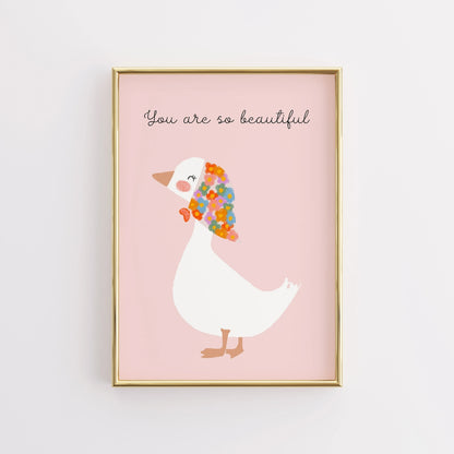 You Are So Beautiful Wall Art - Cute Goose Print for Kids