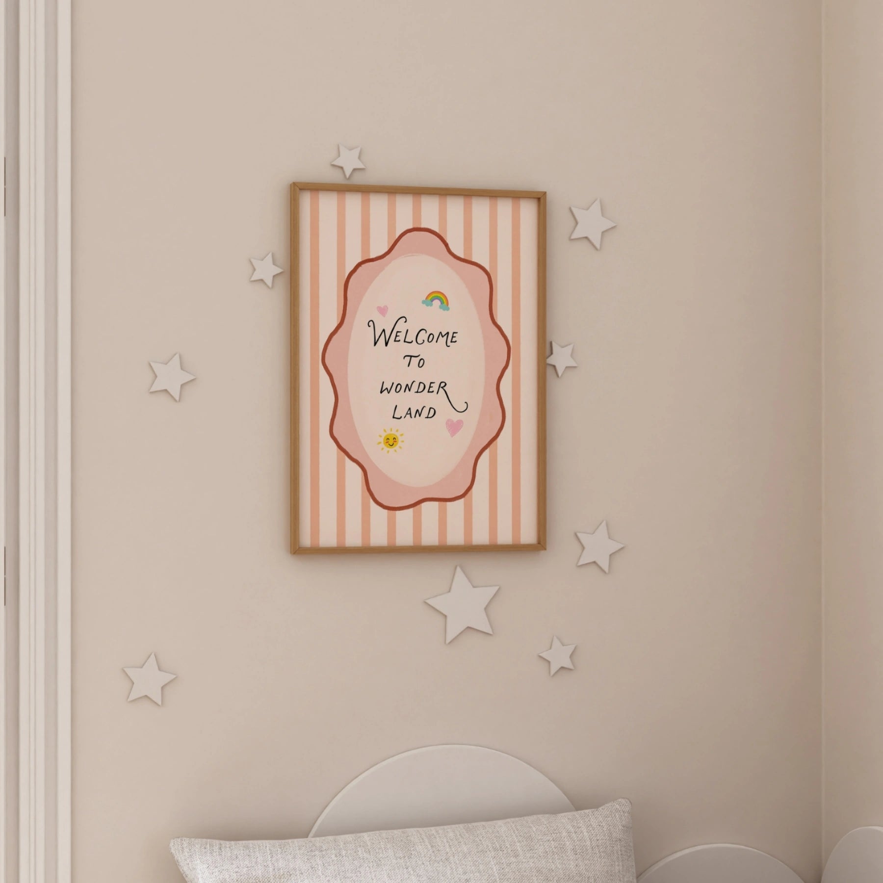 Stampa da parete per cameretta con frase “Welcome To Wonderland”