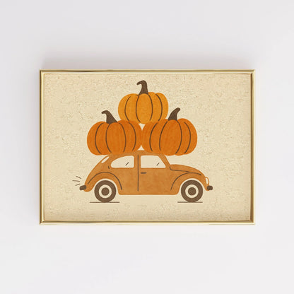 Pumpkin Car Wall Art - Cozy Autumn Harvest Print