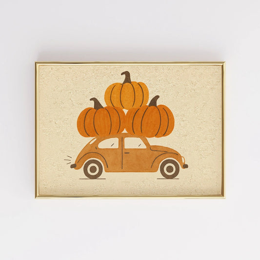 Pumpkin Car Wall Art - Cozy Autumn Harvest Print