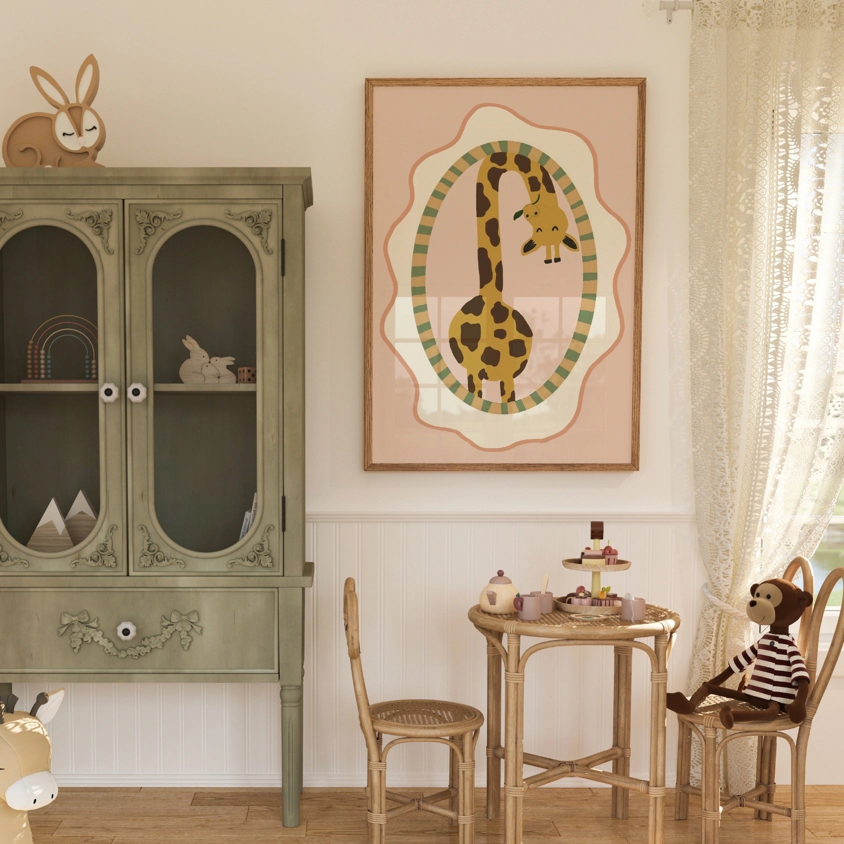 Stampa vintage per cameretta dei bambini con giraffa