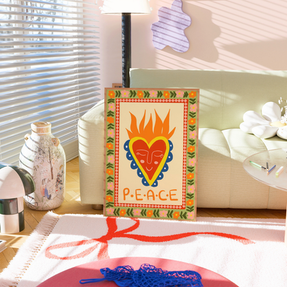 Peace Sacred Heart Print – Christian Folk Art Wall Decor