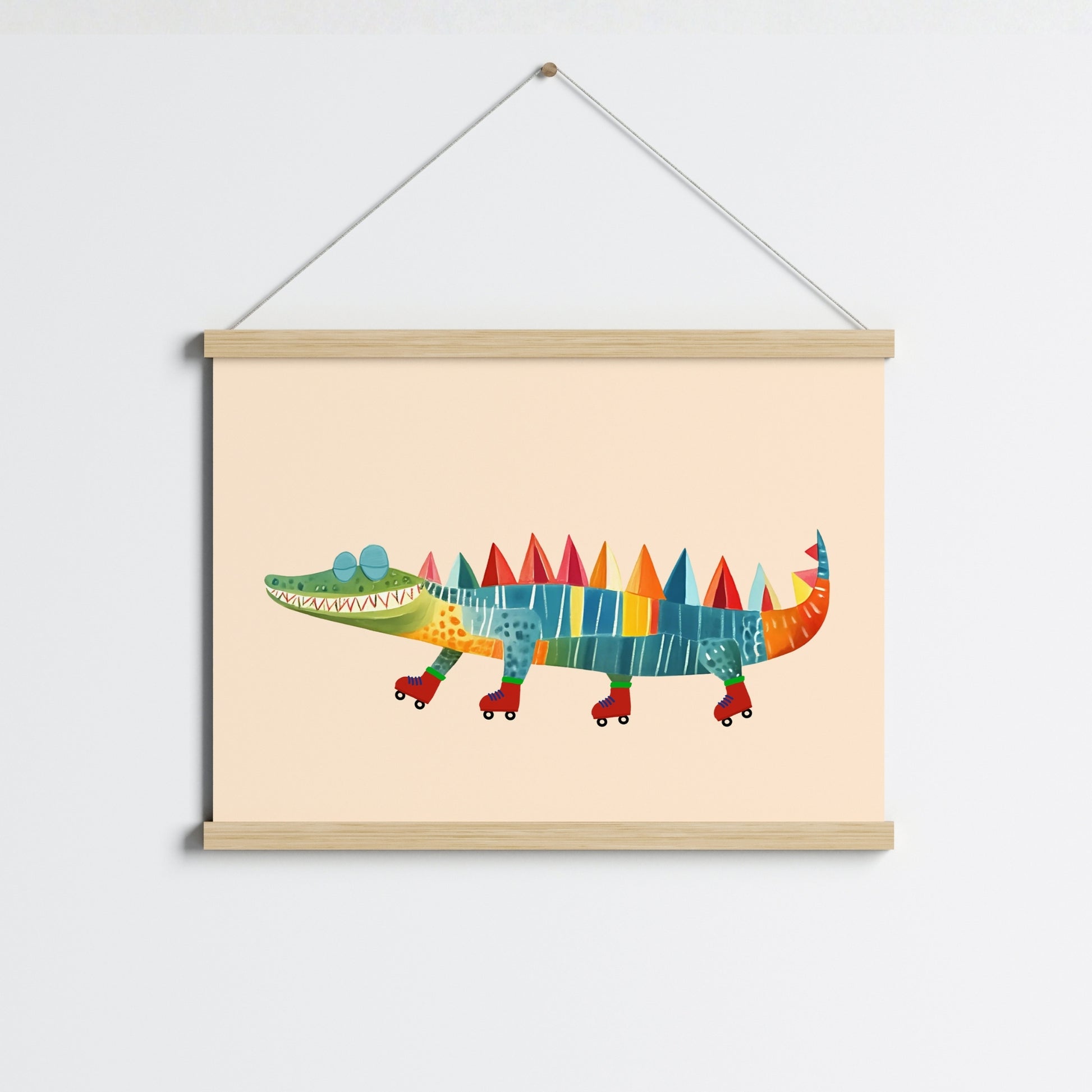 Stampa di coccodrillo sui pattini a rotelle – Arte murale colorata con animali per bambini