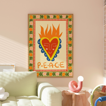 Peace Sacred Heart Print – Christian Folk Art Wall Decor