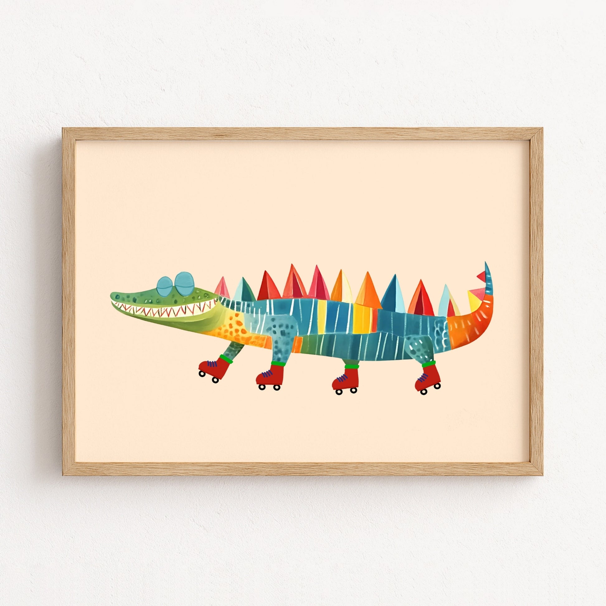 Stampa di coccodrillo sui pattini a rotelle – Arte murale colorata con animali per bambini