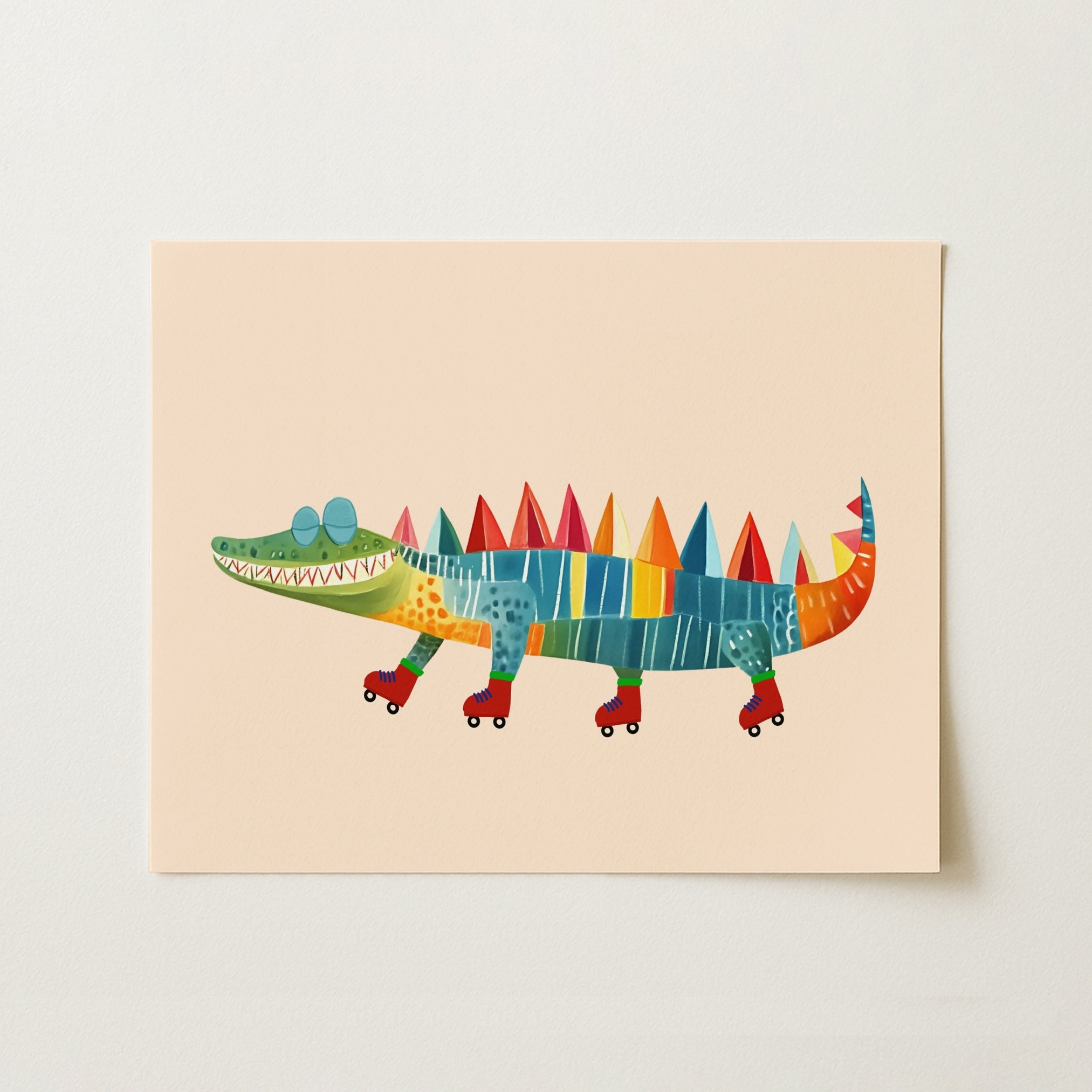 Stampa di coccodrillo sui pattini a rotelle – Arte murale colorata con animali per bambini