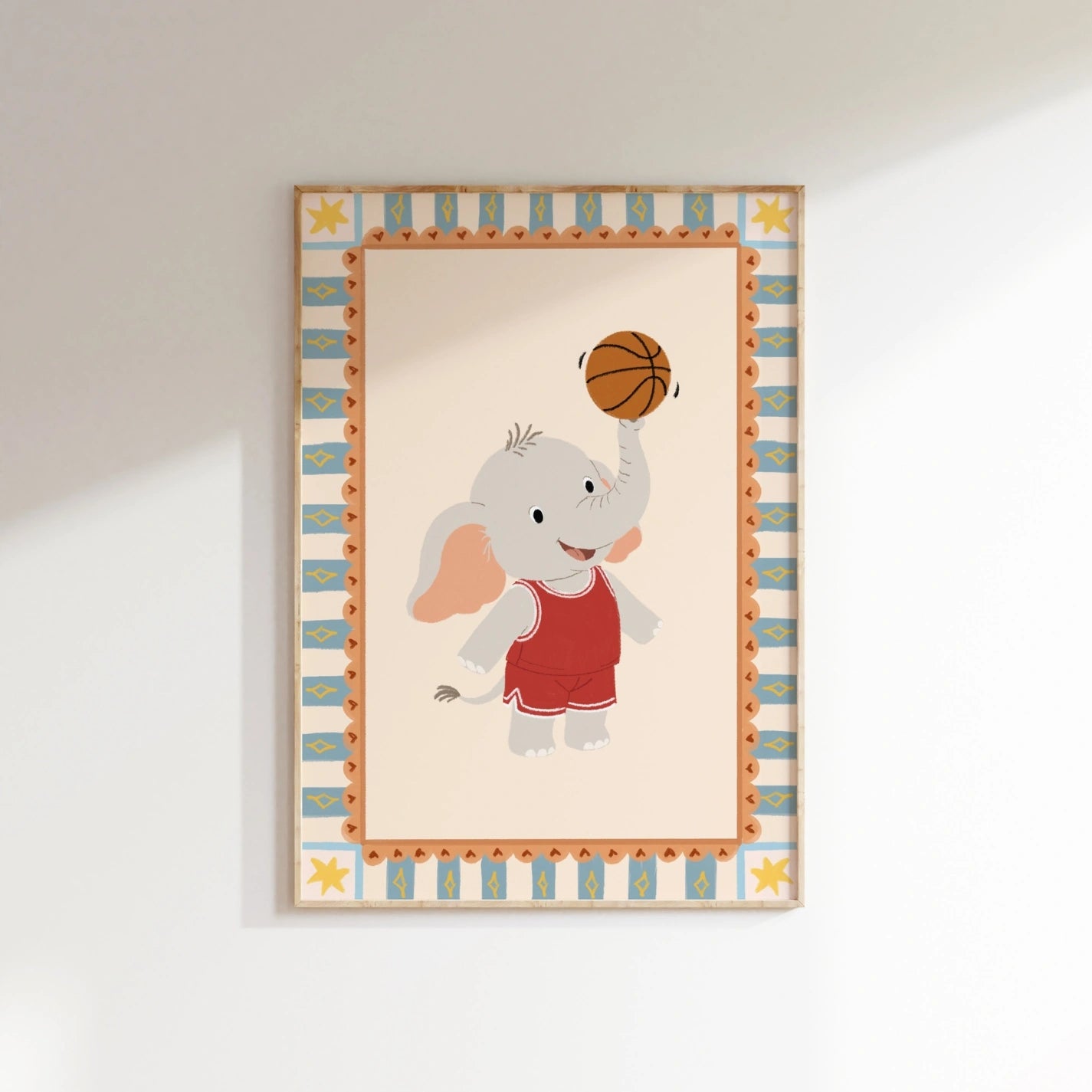 Basketball Elephant Nursery Print, Kids Sports Wall Art