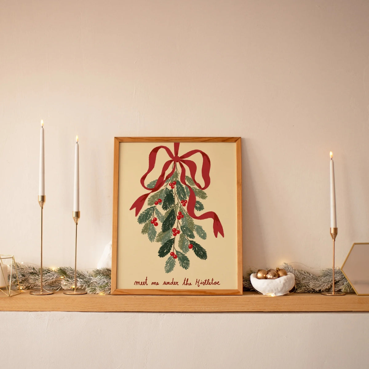 Christmas Mistletoe with Red Bow – Póster de Navidad