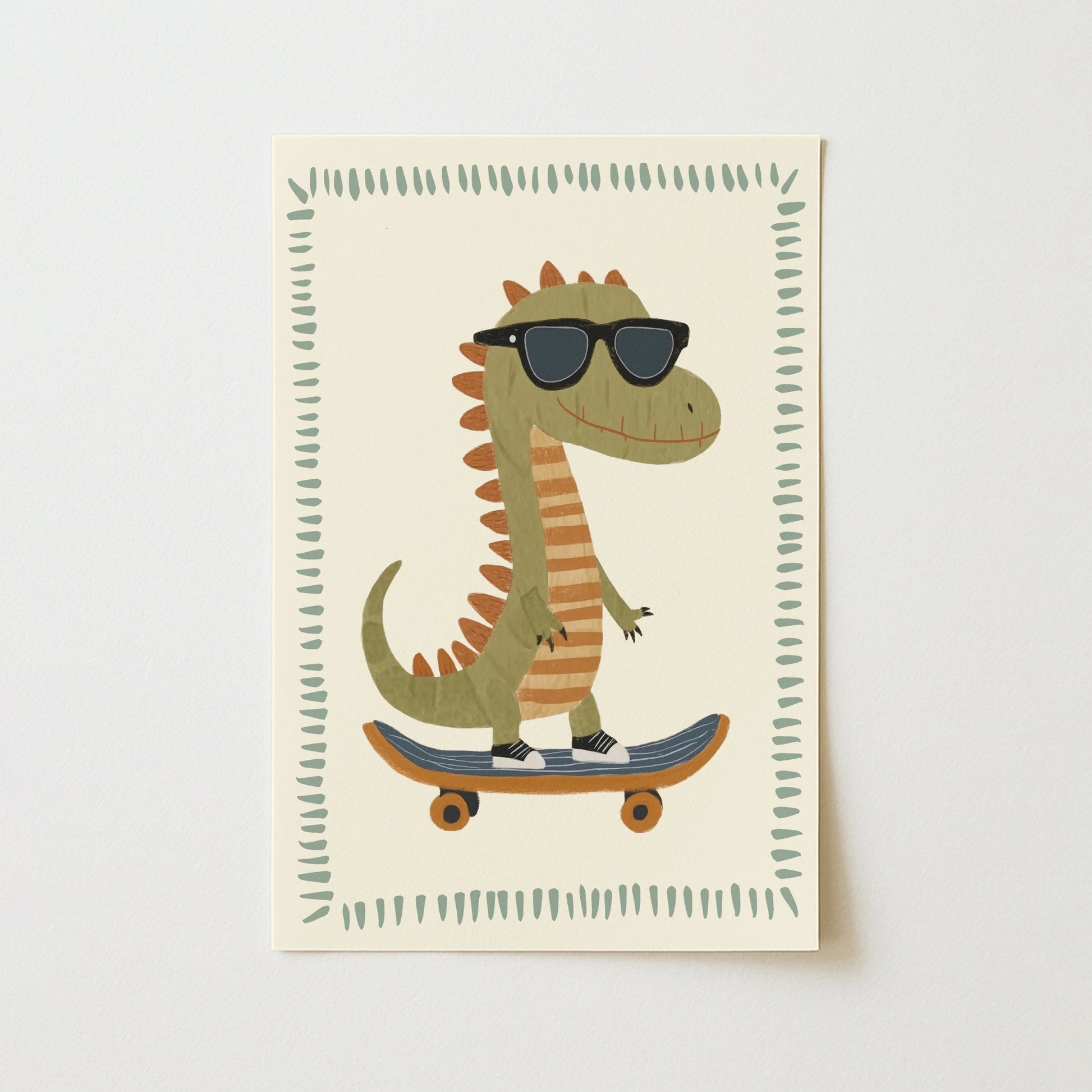 Fantastica arte con skateboard di dinosauri - Poster per cameretta dei dinosauri