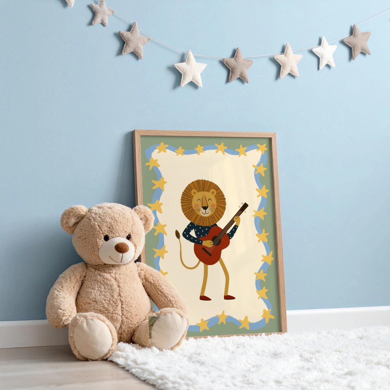 Lion Playing Guitar Nursery Print