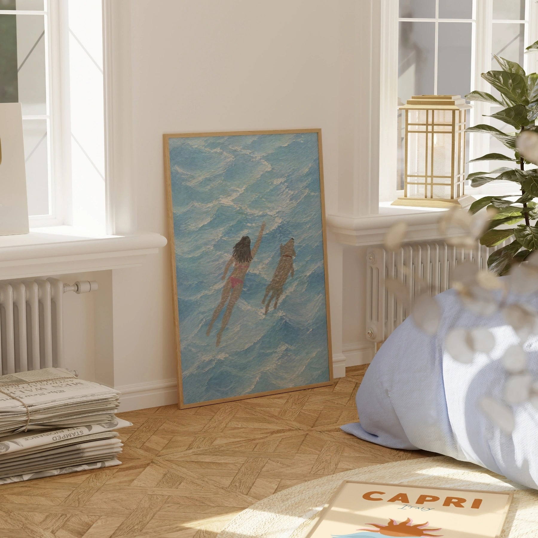Swimming Girl With Dog Wall Art