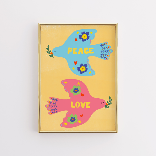 Peace and Love Christian Wall Art – Cute Dove Bible Print