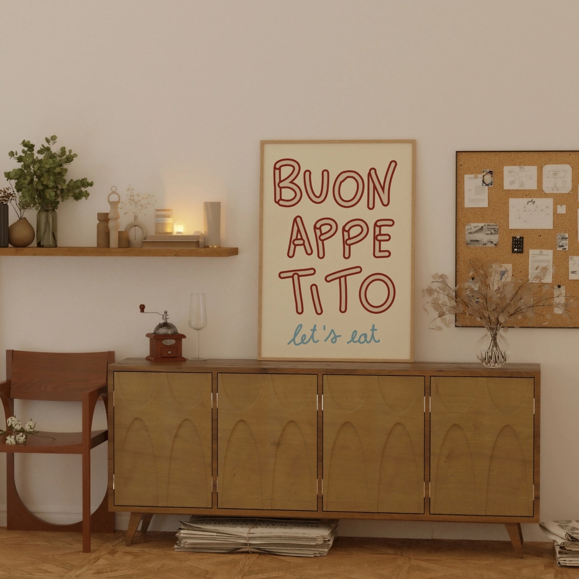Decorazione murale per la tavola da pranzo italiana – Stampa di pasta, vino e cucina