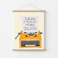 Less Stress More Jesus Print – Christian Wall Art with Retro Typewriter