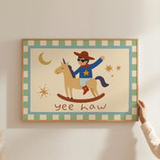 Yeehaw Cowboy on a Rocking Horse – Nursery & Kids Wall Art