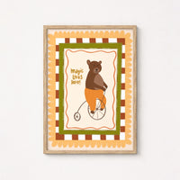Impression d'ours de cirque pour chambre d'enfant - Décoration murale animalière mignonne pour chambre d'enfant