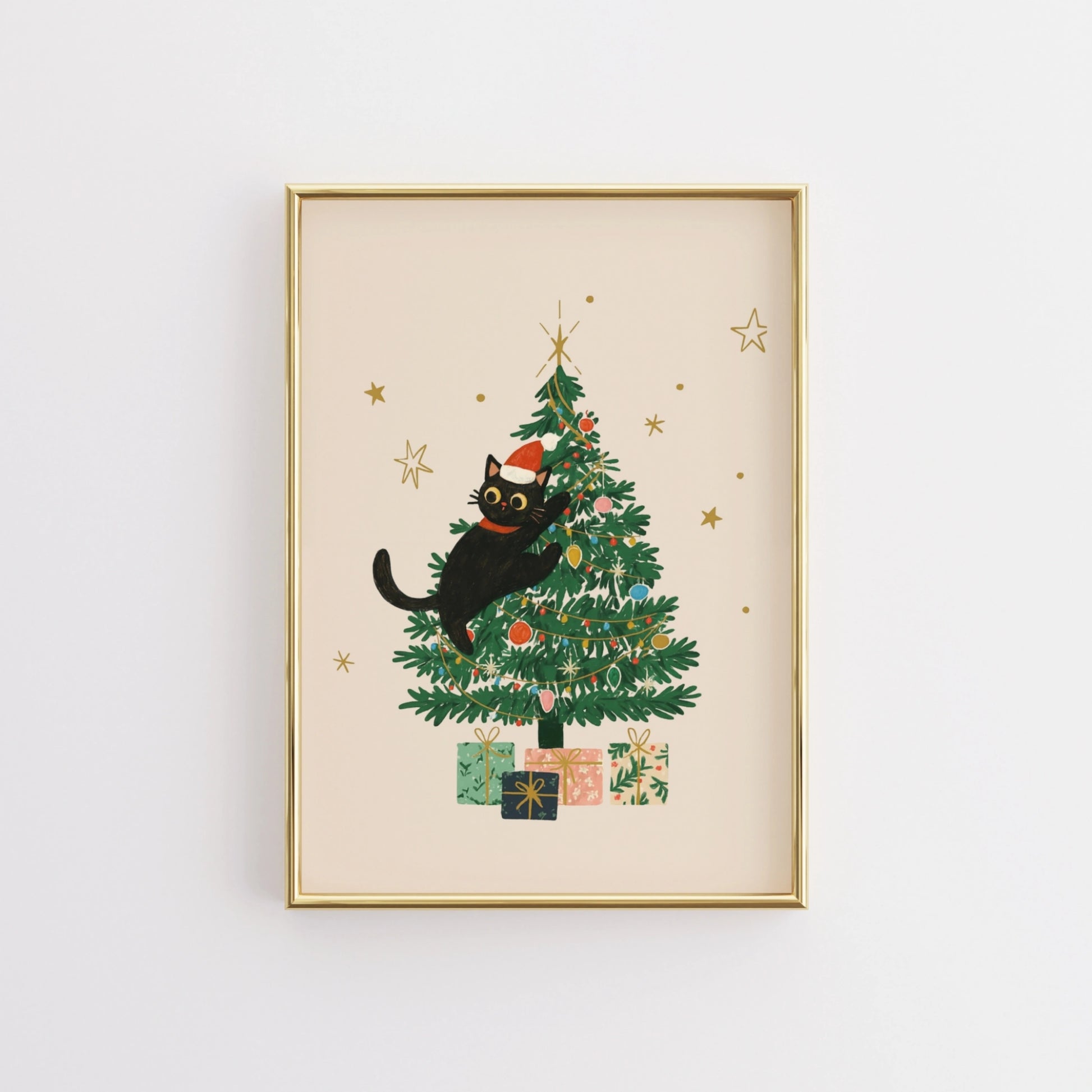 Black Cat Christmas Tree Wall Art