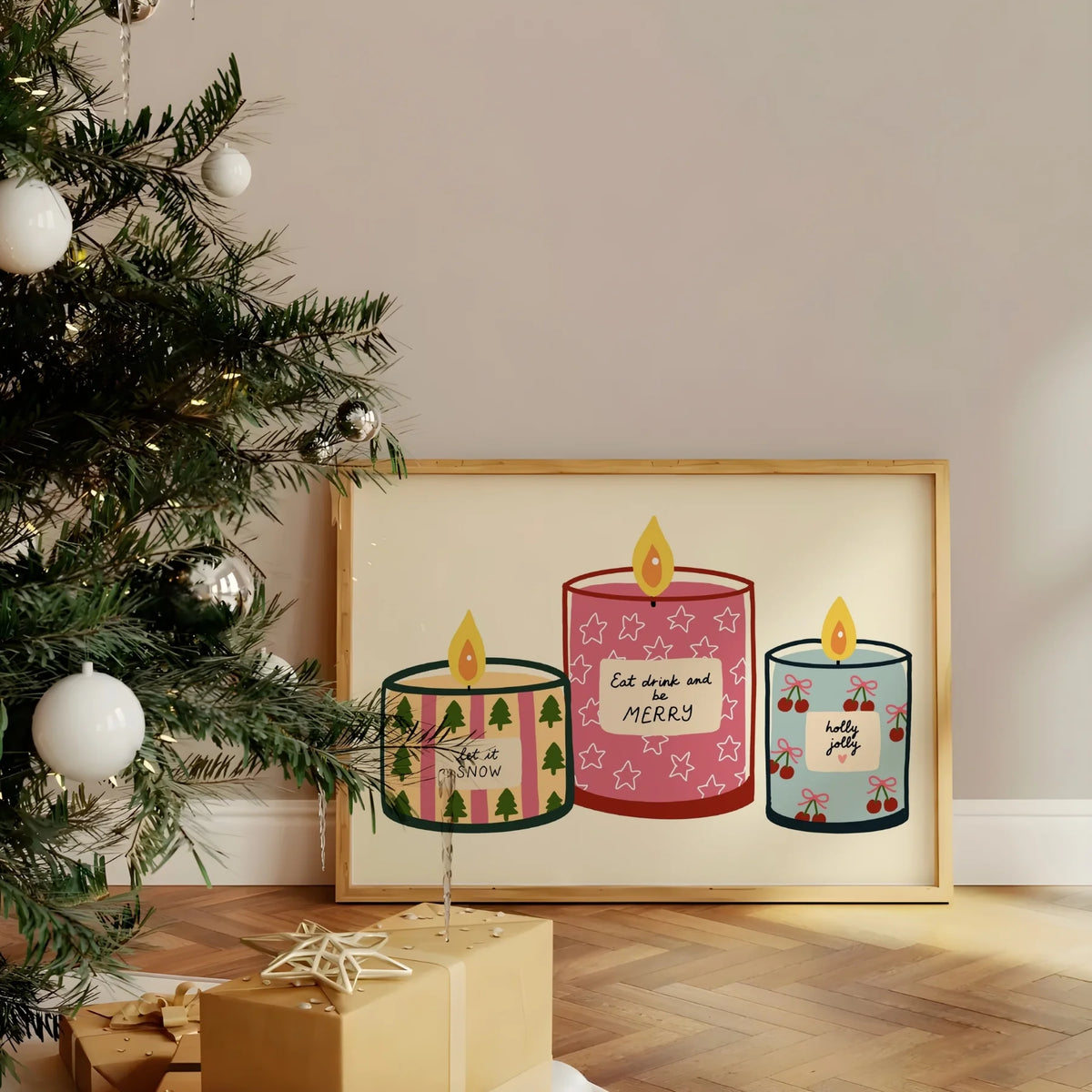 Festive Christmas Candles – Póster de Navidad