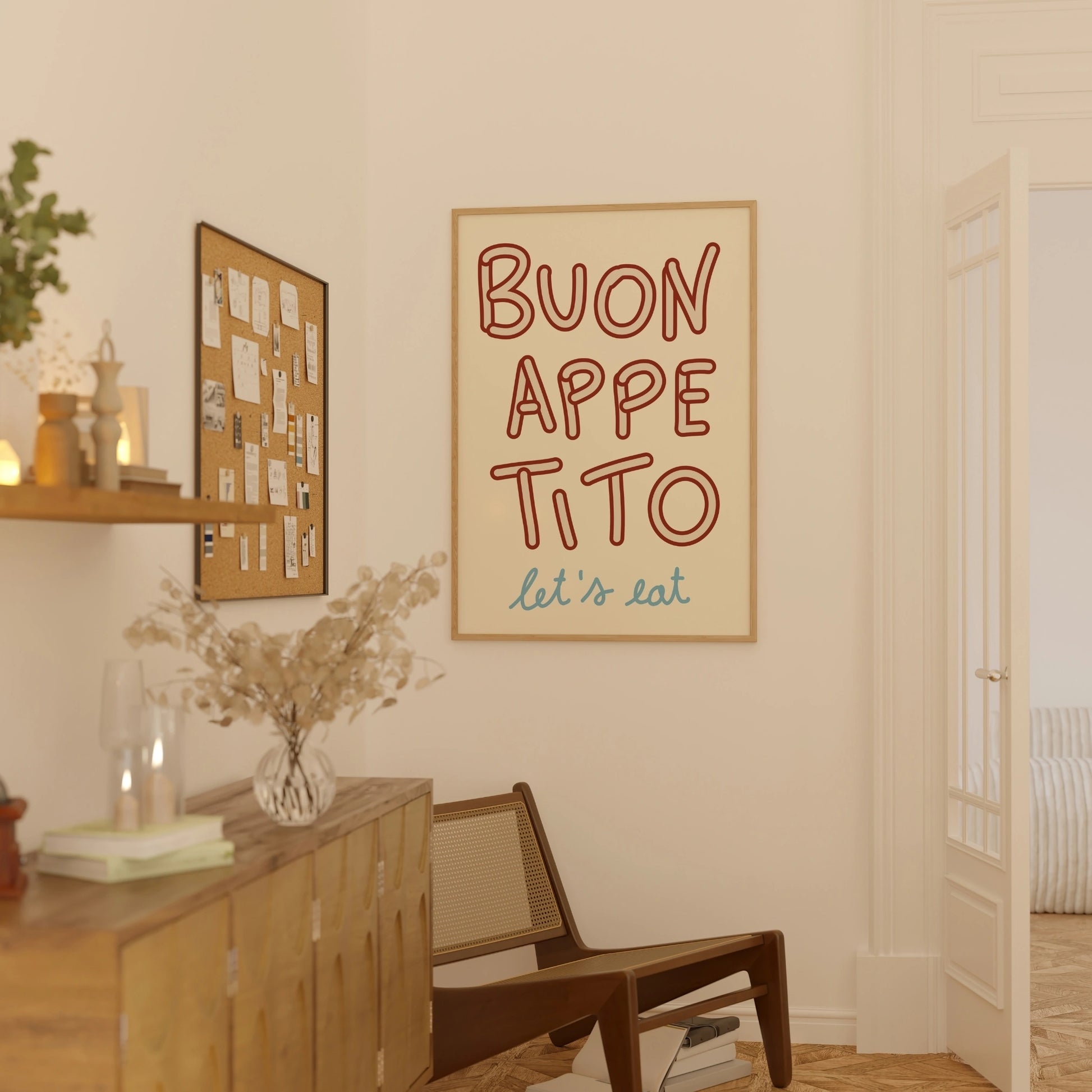 Decorazione murale per la tavola da pranzo italiana – Stampa di pasta, vino e cucina