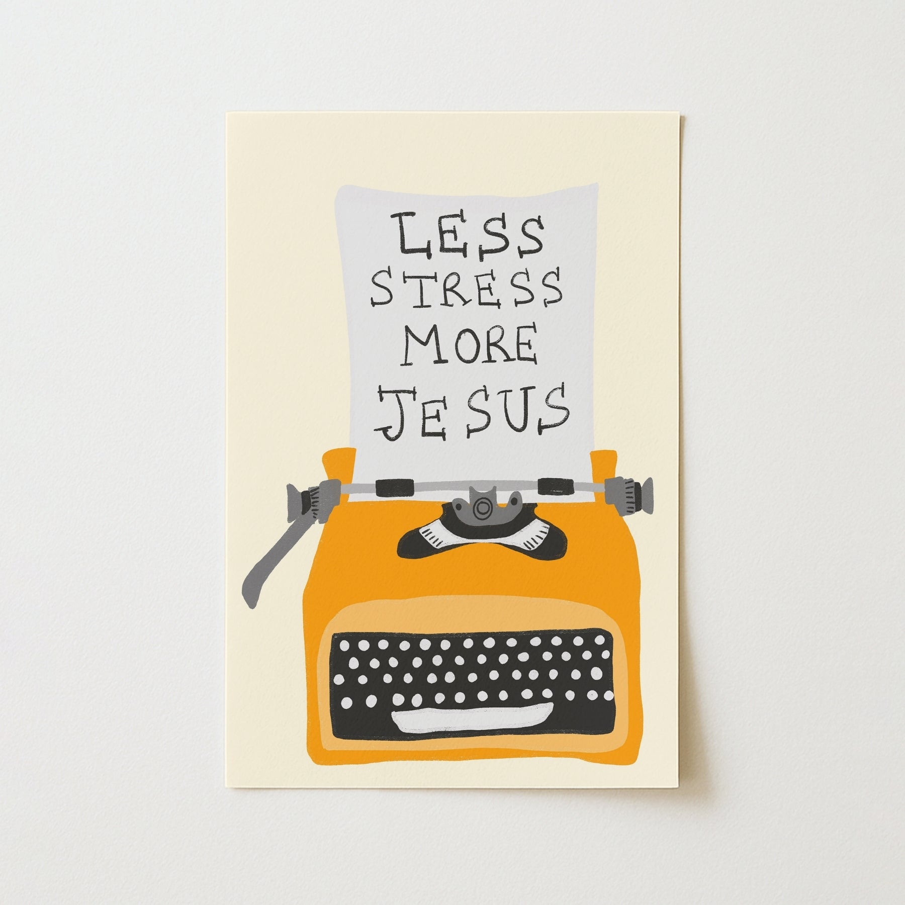 Less Stress More Jesus Print – Christian Wall Art with Retro Typewriter