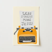 Less Stress More Jesus Print – Christian Wall Art with Retro Typewriter