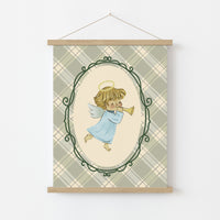 Plaid Angel Wall Art - Cute Baby Angel Nursery Print, Vintage Nursery Decor